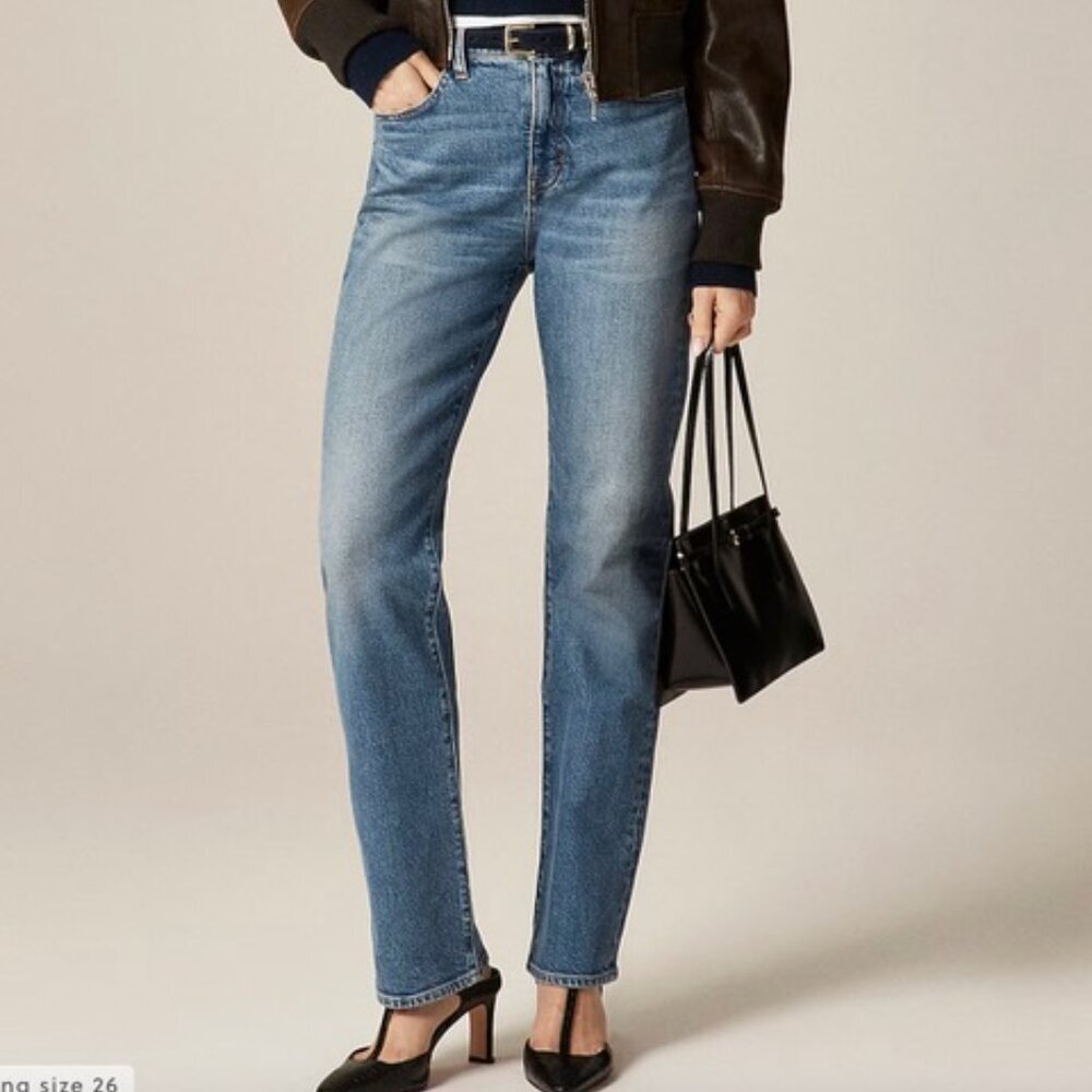 Nwot J. Crew Nipped Straight High Rise Semi-Stretch Jeans Blue 31 Medium Wash